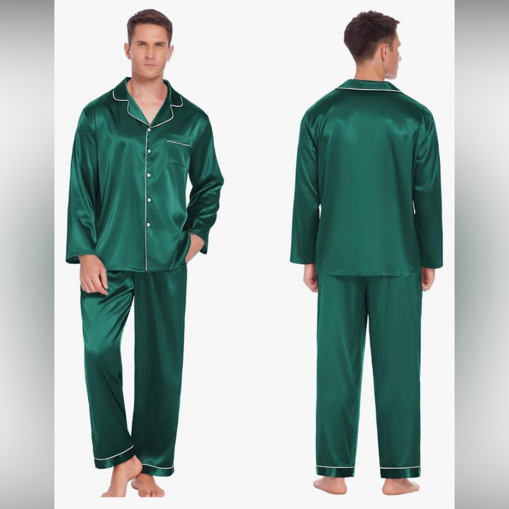 Men’s Silky Green Pajama Set Size XL